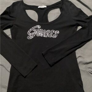 Guess Jeans - Long Sleeve Tee w/Tank Looking Back - Rhinestones “Guess”